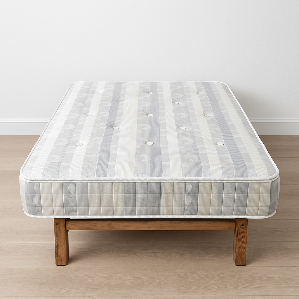 Special super firm mattress. 12.5 gage coil with butterflies on the side, compressed foam layer and polyester on the top.