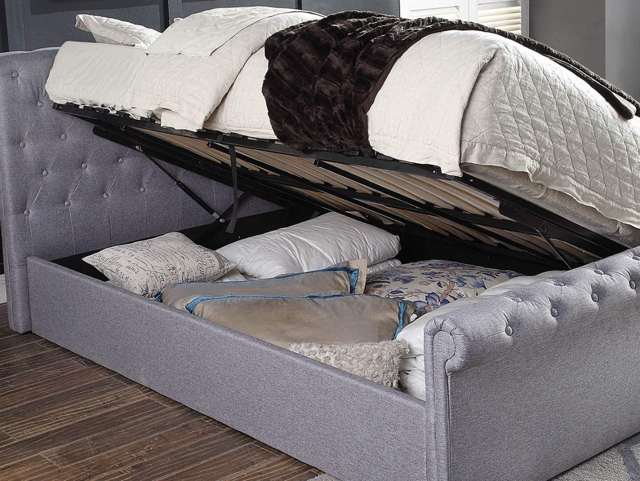 Luxury Sleigh Bed Frame | Headboard Stranded Hight 48''